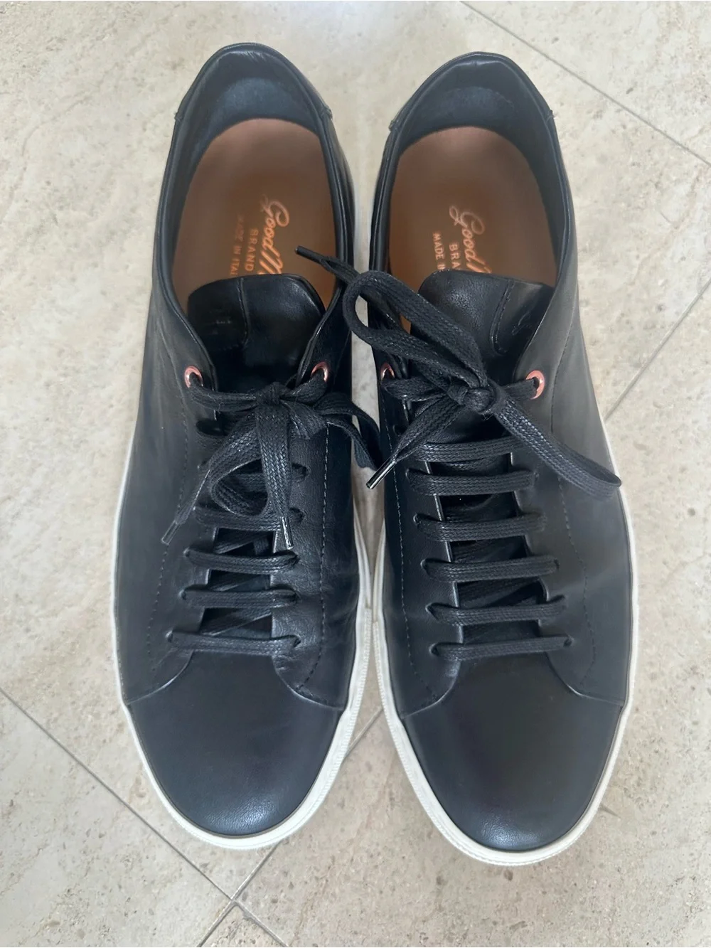 Men's Black Leather Low-Top Sneakers with White Sole